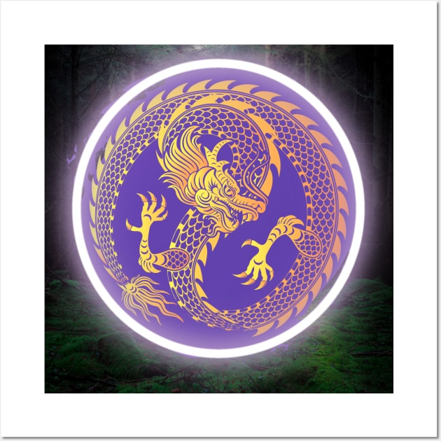 Purple and Gold Glowing Dragon, TRANSPARENT VERSION ON MY SHOP Wall Art by Horrorsci